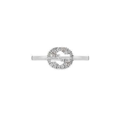 Interlocking G 18ct White Gold 0.12ct Diamond Ring - Ring Size M