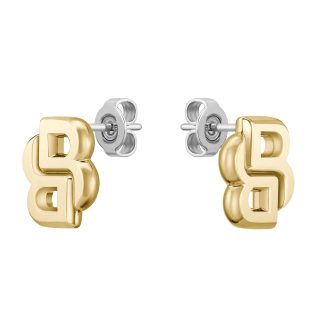 Ladies BOSS Double B Light Yellow Gold Coloured Stud Earrings