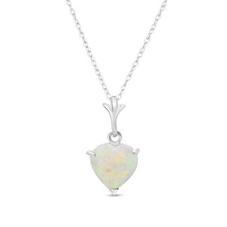 Opal Signature Heart Pendant Necklace in 9ct White Gold