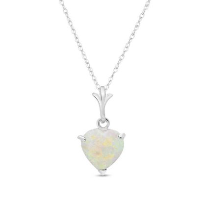 Opal Signature Heart Pendant Necklace in 9ct White Gold