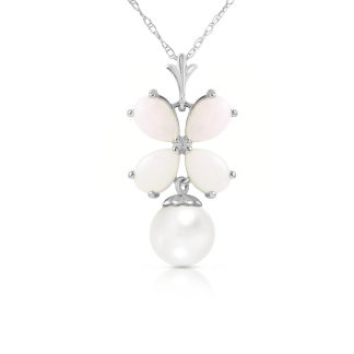 Opal & Pearl Mariah Signature Blossom Pendant Necklace in 9ct White Gold