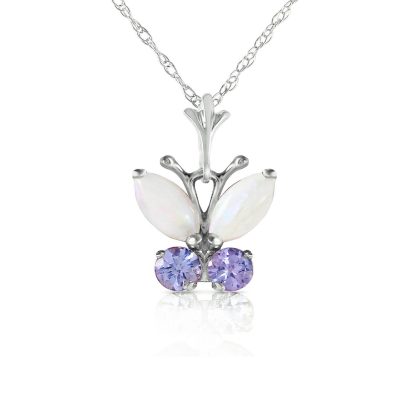 Opal & Tanzanite Mariah Butterfly Pendant Necklace in 9ct White Gold