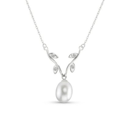 Pearl & Diamond Francie Vine Drop Pendant Necklace in 9ct White Gold