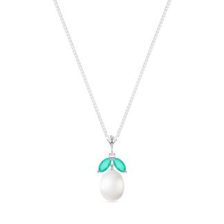 Pearl & Emerald Claudia Petal Drop Pendant Necklace in 9ct White Gold