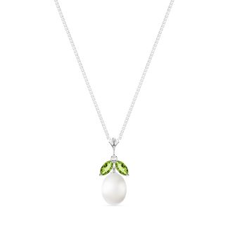 Pearl & Peridot Claudia Petal Drop Pendant Necklace in 9ct White Gold