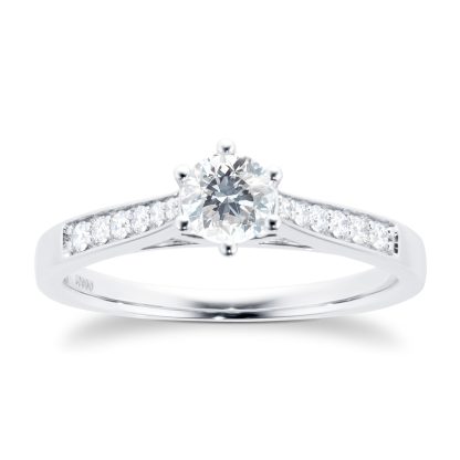 Platinum Brilliant Cut 0.42 Carat 88 Facet Diamond Ring - Ring Size N