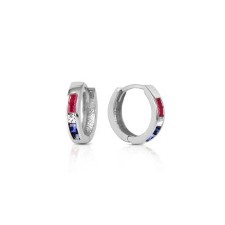 Ruby, White Topaz & Sapphire Annalise Mosaic Huggie Earrings in 9ct White Gold