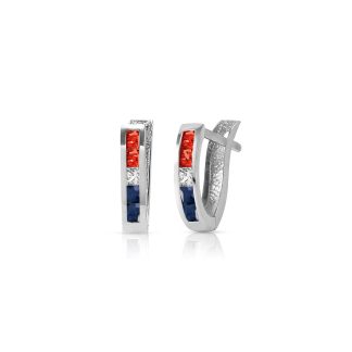 Ruby, White Topaz & Sapphire Farrah Mosaic Huggie Earrings in 9ct White Gold