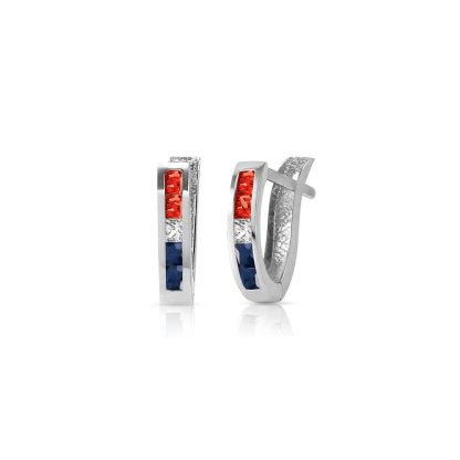 Ruby, White Topaz & Sapphire Farrah Mosaic Huggie Earrings in 9ct White Gold