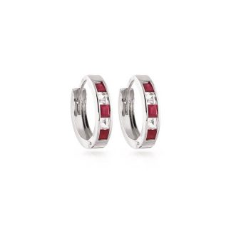 Ruby & White Topaz Annalise Mosaic Huggie Earrings in 9ct White Gold