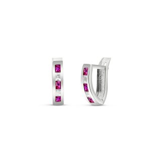 Ruby & White Topaz Farrah Mosaic Huggie Earrings in 9ct White Gold