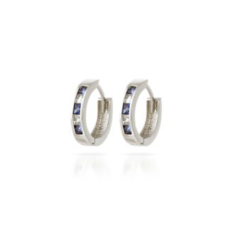 Sapphire & White Topaz Annalise Mosaic Huggie Earrings in 9ct White Gold