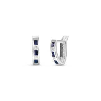 Sapphire & White Topaz Farrah Mosaic Huggie Earrings in 9ct White Gold