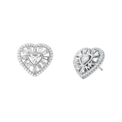 Sterling Silver Cubic Zirconia Heart Stud Earrings