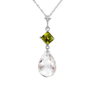 White Topaz & Peridot Ada Dimensional Drop Pendant Necklace in 9ct White Gold