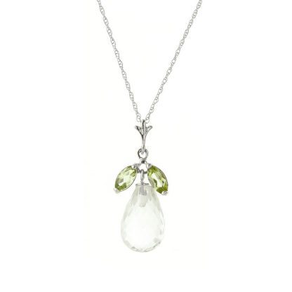 White Topaz & Peridot Claudia Petal Drop Pendant Necklace in 9ct White Gold