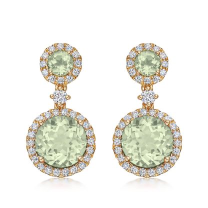 18ct Yellow Gold 0.36ct Diamond & Green Amethyst Earrings