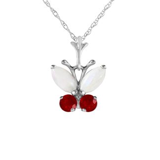 Opal & Ruby Mariah Butterfly Pendant Necklace in 9ct White Gold