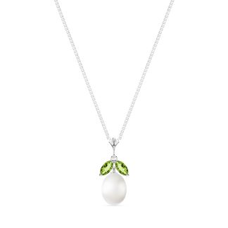 Pearl & Peridot Claudia Petal Drop Pendant Necklace in 9ct White Gold