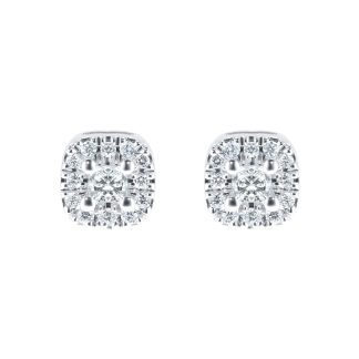18ct White Gold 0.20ct Goldsmiths Brightest Diamond Princess Halo Stud Earrings