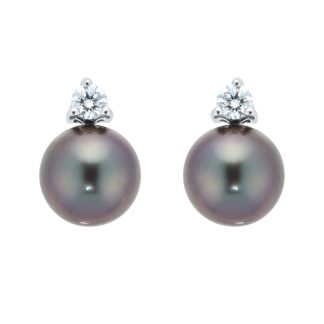 18ct White Gold 0.20cttw Diamond & Tahitian Pearl Stud Earrings