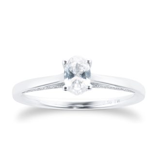 18ct White Gold 0.50cttw Oval Cut Diamond Ring - Ring Size M