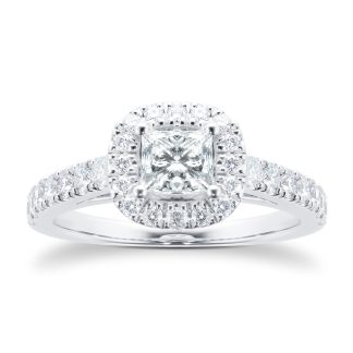 18ct White Gold Princess Cut 1.00 Carat 88 Facet Diamond Ring - Ring Size O