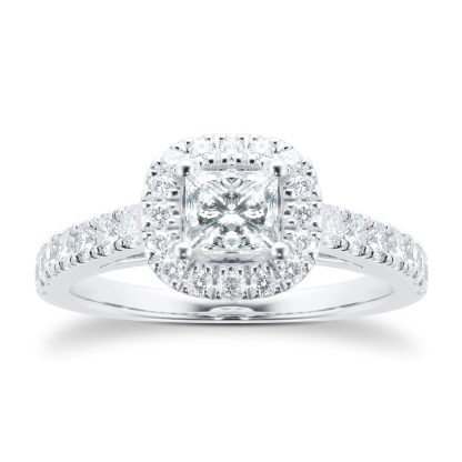 18ct White Gold Princess Cut 1.00 Carat 88 Facet Diamond Ring - Ring Size O