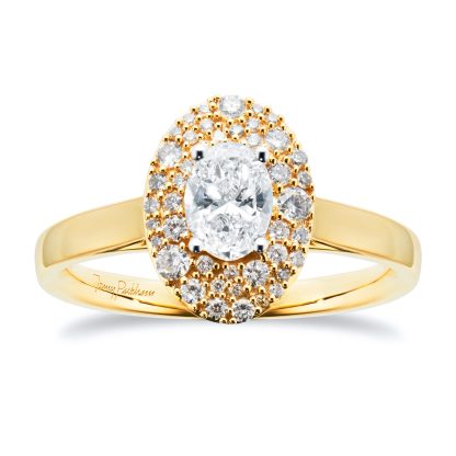 18ct Yellow Gold 0.75cttw Oval Halo Engagement Ring - Ring Size M