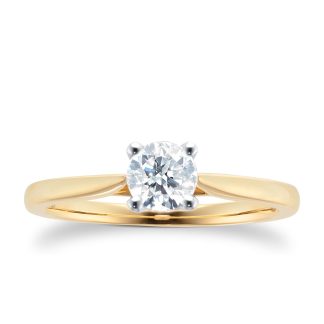 18ct Yellow Gold Brilliant Cut 0.50ct Goldsmiths Brightest Diamond Solitaire Engagement Ring - Ring Size N