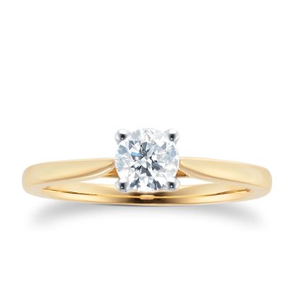 18ct Yellow Gold Brilliant Cut 0.50ct Goldsmiths Brightest Diamond Solitaire Engagement Ring - Ring Size N