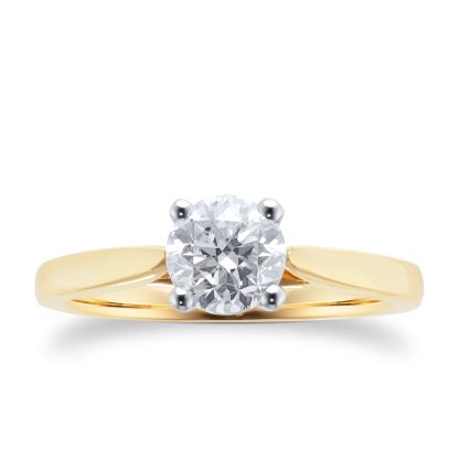 18ct Yellow Gold Brilliant Cut 1.00ct Goldsmiths Brightest Diamond Solitaire Engagement Ring - Ring Size K