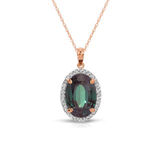 Alexandrite & Diamond Eve Halo Pendant Necklace in 9ct Rose Gold