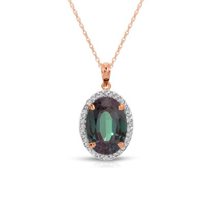 Alexandrite & Diamond Eve Halo Pendant Necklace in 9ct Rose Gold
