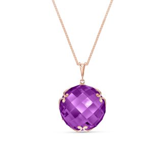 Amethyst Beatrix Round Chequer Pendant Necklace in 9ct Rose Gold