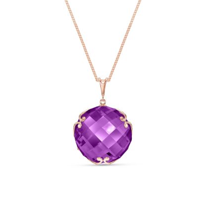 Amethyst Beatrix Round Chequer Pendant Necklace in 9ct Rose Gold