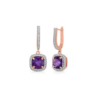 Amethyst & Diamond Alaina Embellished Halo Drop Earrings in 9ct Rose Gold