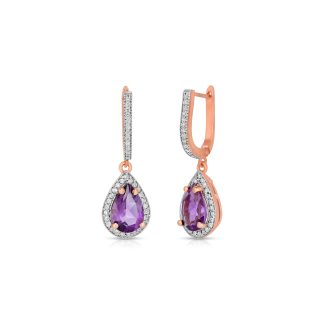 Amethyst & Diamond Loretta Embellished Halo Drop Earrings in 9ct Rose Gold