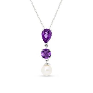 Amethyst & Pearl Hermione Drop Pendant Necklace in 9ct White Gold