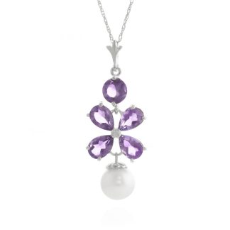 Amethyst & Pearl Mariah Signature Blossom Pendant Necklace in 9ct White Gold
