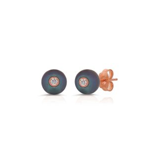 Black Pearl & Diamond Isla Dainty Stud Earrings in 9ct Rose Gold
