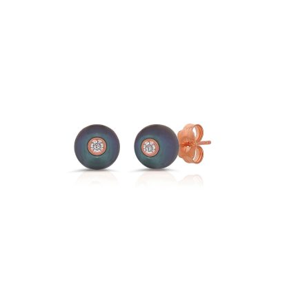 Black Pearl & Diamond Isla Dainty Stud Earrings in 9ct Rose Gold