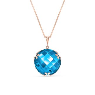 Blue Topaz Beatrix Round Chequer Pendant Necklace in 9ct Rose Gold
