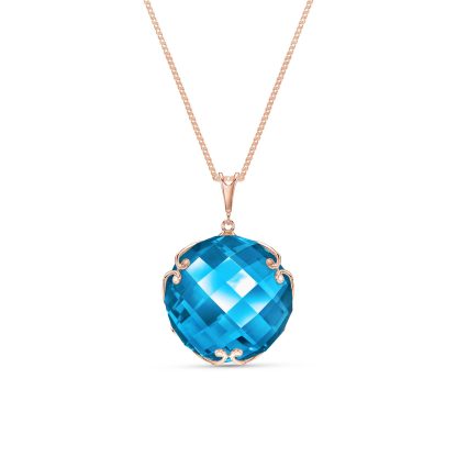 Blue Topaz Beatrix Round Chequer Pendant Necklace in 9ct Rose Gold