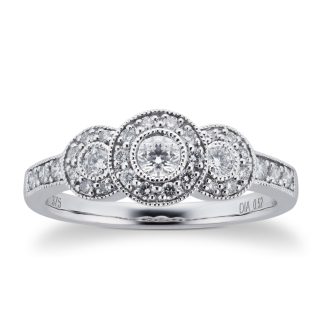 Brilliant Cut 0.52 Carat Total Weight Three Stone Diamond Ring Set In 9 Carat White Gold - Ring Size K