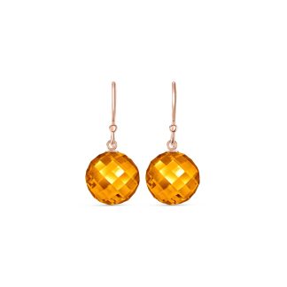 Citrine Beatrix Round Chequer Earrings in 9ct Rose Gold