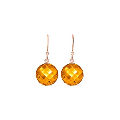 Citrine Beatrix Round Chequer Earrings in 9ct Rose Gold