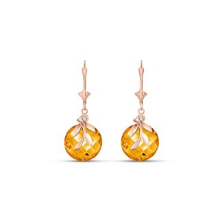 Citrine & Diamond Beatrix Round Leaf Drop Earrings in 9ct Rose Gold