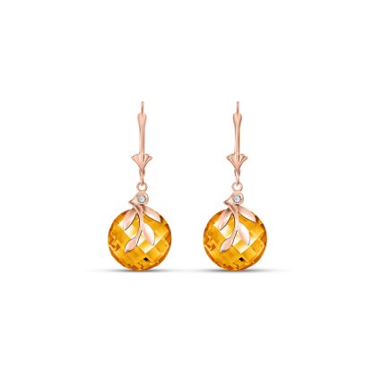 Citrine & Diamond Beatrix Round Leaf Drop Earrings in 9ct Rose Gold