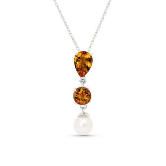 Citrine & Pearl Hermione Drop Pendant Necklace in 9ct White Gold